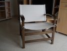 REMISE EN ETAT D'UN FAUTEUIL CONTEMPORAIN EN HETRE TEINTE ET TOILE DE (...)