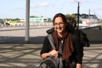 Anne-Gaëlle à son arrivée à l'aéroport